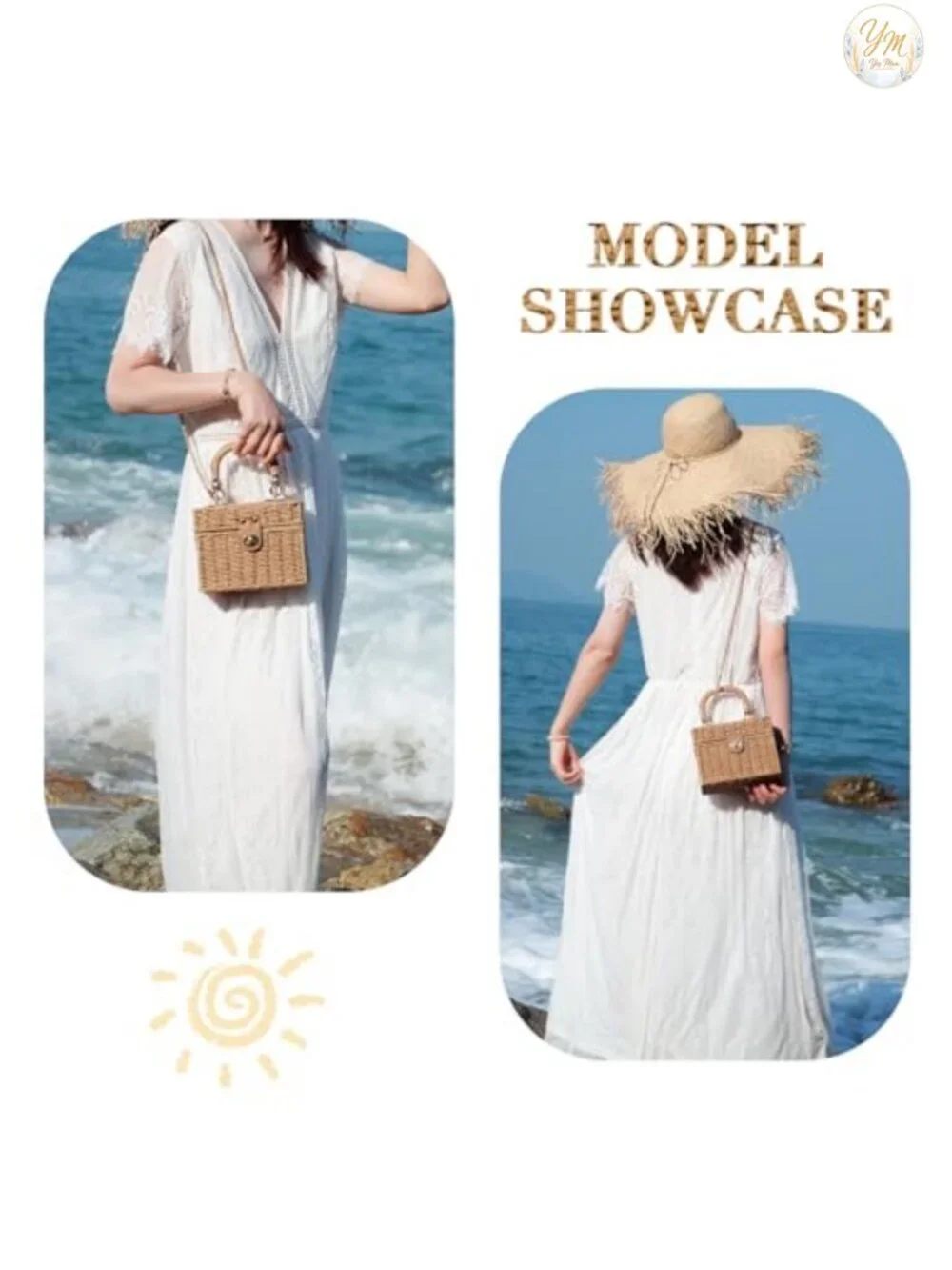 Handwoven Rattan Square Straw Tote Beach Bag Crossbody Shoulder Purse